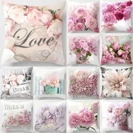 Kudde dekorativ kudde rose blommor rosa kudde täcker nordisk stil hem bröllop dekoration bäddsoffa bil ryggen fall 45x45 cm polyester fodral 230505