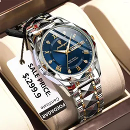 Wristwatches POEDAGAR Top Man Wristwatch Waterproof Luminous Date Week Men Watches Stainless Steel Quartz Men's Watch Male
