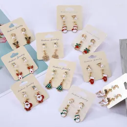 Dingle örhängen 3Pair Crystal Snowman Jewelry Christmas Tree Stud Earring For Women Creative Party Accessories Girl Navidad Presents