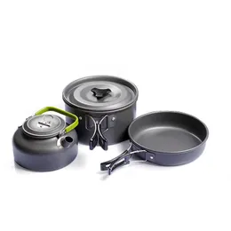 Camp Kitchen Camping Travel Equipment Tableware Cookware Kit Pots Burner Gas Stove Accessories Kitchen Utensils Sets Picnic BBQ Supplies P230506