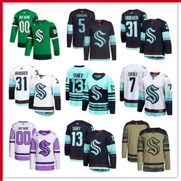 Seattle Custom Kraken Hockey Jerseys 31 Philipp Grubauer 13 Brandon Tanev 7 Eberle 37 Yanni Gourde 5 Mark Giordano 10 Matty Beniers 29 Vince Dunn 24 Jamie