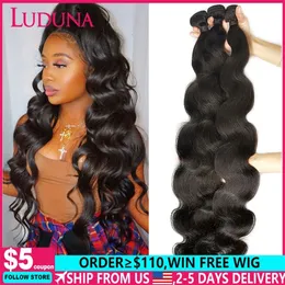 البرودة الباروكات Lace Luduna Body Wave Bundles Human Hair Brazilian Weave 1 3 4 Backle Deals Natural 230505