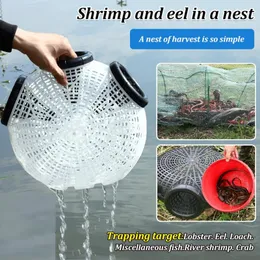 Matare fiske räkor potten räka bur lätt att installera hexagonal trehål fånga loach hummer diverse fisk med bete med rep