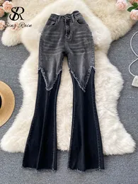 Singreiny Flare Pants Kobiety mody mody nieregularne czarne swobodne butowe dna wysokie talia eleganckie streetwear szerokie spodnie nogi 230506