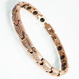 Chain Healthy Germanium Magnetic Therapy Girls Bracelet Rose Gold Plated Stainless Steel Cubic Zirconia Wrist Bracelet for Women 230506