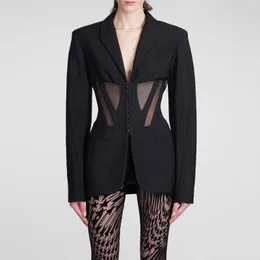 여자 재킷 여자 재킷 코르셋 스타일 세련되고 우아한 여자 재킷 패션 섹시한 뷰 스루 스티칭 피쉬 뼈 트림 허리 코트 2024