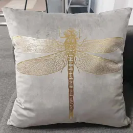 Poduszka dekoracyjna poduszka sprzedająca owad Dragonfly Folia Drukowanie aksamitne ogrodowe okładka złota stempla
