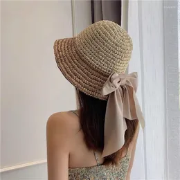 Geniş Memul Şapkalar 2023 Fransız Şerit Hasır Şapka Moda Açık Güneş Kadın Çok yönlü uzun yay yaz büyük saçaklar gölge plaj kapağı femme gorra