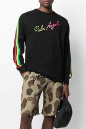 Tasarımcı Giyim Moda Sweatshirts Palmes Melekler Renk Baskı Stripe Uzun Kollu T-Shirt Gevşek Erkekler Kadın Trendi Marka Yuvarlak Boyun Süvari Sıras Çakçı Ceket