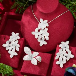 Set di orecchini per collana GODKI Big Fashion Luxury Flower Boom Leaf African per le donne Wedding Party Full Zircon Dubai Bridal Earring