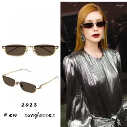 Sunglasses 2023 High Quality Metal Simple Half Frame Women Luxury Designer Star Style Men Tide Brand Glasses