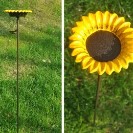 Trädgårdsdekorationer Stora fristående solros Birdbath Bowl Löstagbar dekoration spa med metall stav stand birdfeeder för utomhus