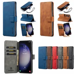 Samsung S23 Ultra Plus Google Pixel 6 Pro Retro Vintage Oil Flip Cover ID Slot Stand Stand Stand Business Men Phone Pouch With StrapとSamsung S23用のレザーウォレットケースのケース