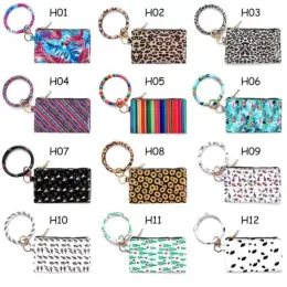 PU Bracelet Keychain Leather Wrist Key Ring Round Leopard wallet Bracelets Handbag Pendant Purse Lady Clutch Bag Coin Makeup Bags