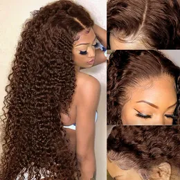 Lace Wigs Oxeyegirl 13X4 Brown Deep Wave Curly Highlight Ombre Honey Blonde Glueless HD Front Echthaar Brasilianisch Farbige Perücke 230505