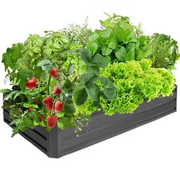 Caja de plantador al aire libre de jardín elevado con borde a prueba de lesiones y guantes libres de jardín de metal galvanizado