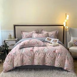寝具セットスヴェタニャピンクの白い花エジプト綿クイーンキングフルサイズの寝具セットリネンシート枕カバー掛け布団カバー230506