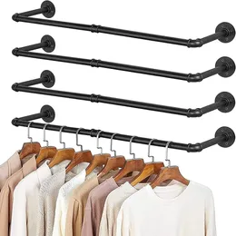 Pack 38 4 Pipe Wall Mounted Clothes Rack Industrial Coat Hanger Multi-Purpose Hanging Rod for Clothing Storage for Small Space, Black