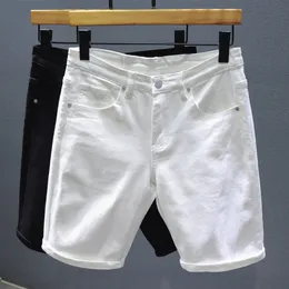 شورت الرجال الكلاسيكية البيضاء Balck Denim Shorts Men Summer Thin Corean Trend Trate Straight Knee-Length-Fength Pants Brand Clothing Jeans Short 230506