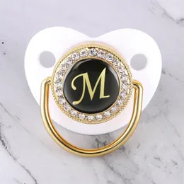 0-12 meses Bling Baby Pacifier 26 Iniciais letra m Recém-nascido infantil Soother Chupete Suctte Dummy Mpmys for Baby Shower Gift1264c