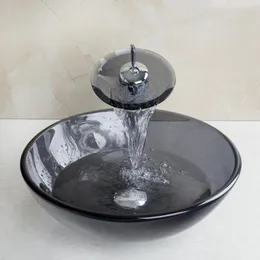 Zlew łazienki krany yanksmart hartowany szklany naczynie kran Krotek wodospad wodospad okrągły basen mikser zimnej wody
