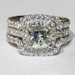 Cluster Rings Luxury 10K White Gold 3ct Lab Diamond Ring Sets 3-в-1 обручальные обручальные кольца для женщин мужские ювелирные украшения