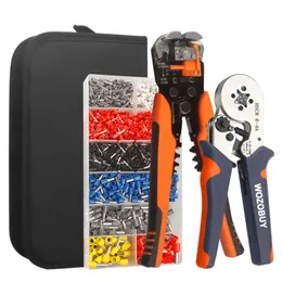 Tang Wozobuy Crimp Tools Set HSC8 66A/64A -tång för rörterminal 1200 st/lådor Stripping Cutting Wire -tång svart verktygssats