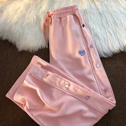 Kobiety Pants S Y2K Girl Autumn Loose Korean Miłość Projektowanie przycisków Sensa Sensual Straight Nine Points Sports Streetwear Women 230506