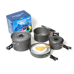 Camp Kitchen Camping Cookware Set för 4-5 personer med 3 storlekskrukor 1 Big Frying Pan Aluminium Portable Cooking Set Multifunktionell P230506