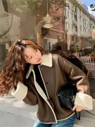 Kadın Ceketleri 2023 Kadın Moda Kalın Sıcak Sahte Shearling Ceket Ceket Vintage Uzun Kollu Yem Dış Lady Kış Dış Giyim Şık