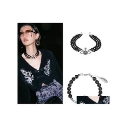 Naszyjnik bransoletki damska klamra choker zachodnia królowa czarna kryształ threetiered koralik fl diamond retro planeta hiphop rock punk desig dhsksz