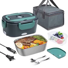 Araba için elektrikli öğle yemeği kutusu ve portatif gıda ısıtıcısı, yeniden kullanılabilir öğle yemeği çantası, kaşık çatallı, 1 5L büyük kapasiteli