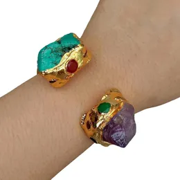 Bangle Yying Natural Purple Amethyst Druzy Green Turquoise Gold Plated Armband 230506