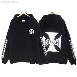 Men's Hoodies Sweatshirts RHUDE Jaket Sweter Jalanan Tinggi Pria dan Wanita Hoodie Longgar Retro Merek Fashion Lama Dicuci dan Dibuat RHUDE Checkerboard