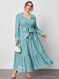 Sukienki plus wielkości toleen kobiety Plus Size Eleganckie sukienki Maxi Spring Autumn Luxury Designer z długim rękawem cekina turecka impreza wieczorna odzież 230506