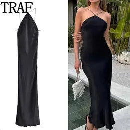Casual Dresses TRAF Black Long Dresses For Women Off Shoulder Maxi Dresses Sexy Backless Evening Dresses Ladies Summer Night Club Party Dress Z0506