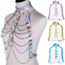 Belts Holographic Body Chain Harness Top Punk Women Holo Rainbow Waist Jewelry Festival Rave Outfit Designer Belt Women 230506