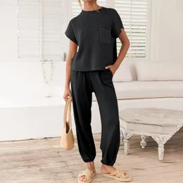 Kvinnors träningsdräkter Kvinnors kostym Summer Pocket Design Bundle Foot Pantsuit