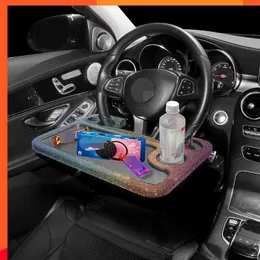 Luxurious Bling Car Cup Holder Phone Mount Table Holder Steering Wheel Auto Laptop Computer Desk Mount Stand Car Accessories for Girls