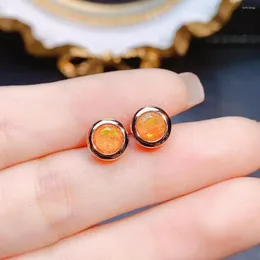 Orecchini a bottone arancione opale argento 925 naturale per regalo di gioielli in sterline da donna
