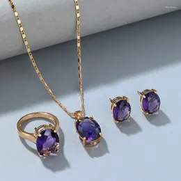 Necklace Earrings Set Selead Design Jewelry Women's Earrings/Pendant Necklace/Ring With Sparkling Purple Cubic Zircon