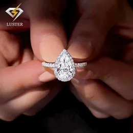 Lustre Jewellery Solid 10k/14k/18k oro reale 4 carati a forma di pera anelli di fidanzamento con diamante moissanite per ragazza