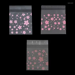 Gift Wrap 100Pcs/Set Lovely Sweet Pink Cherry Blossoms Printed Cookie Candy Bag Self-Adhes F1FB