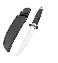 Specialerbjudande utomhusfasta blad Taktisk kniv 440C Satin Tanto Point Blade Gummitplasthandtag Raka knivar med läderhöljet