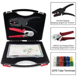 Tang Wire Terminal Tubular Crimping Tool Wire Stripper Kit Electrician Nippers Crimping for Wires Tryck på rund Crimp -tång verktygslåda