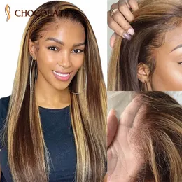 Human Chignons Highlight Straight Wig 13x4 HD Lace Frontal Hair s 4X4 Closure 4 27 Ombre Brazilian s 230505