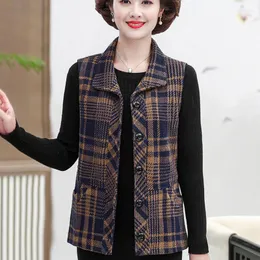 Women's Vests #0738 Vintage Vest Women Short Spring Outerwear Plaid Sleeveless Jacket Coat Slim Single Breasted Veste Femme Middle Aged