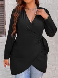 Women's Plus Size TShirt Large 4XL Blouse for Women Peplum Tunic Tops Autumn Winter Black Belt Curvy Casual Oversized Solid Loose T Shirts 230506