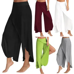 Pantaloni da donna Taglie forti Gamba larga Allentato Fitness Danza Yoga Pantaloni spaccati Donna Elastico Wasit Allenamento casual Abbigliamento estivo solido 230506