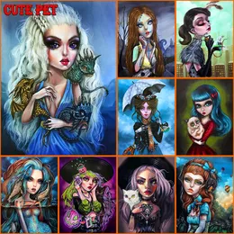 Stitch Cartoon girl And animals Diamond Embroidery Pattern DIY 5D Diamond Painting Dolphin Mermaid Cat Dragon Cross Stitch Rhinestones